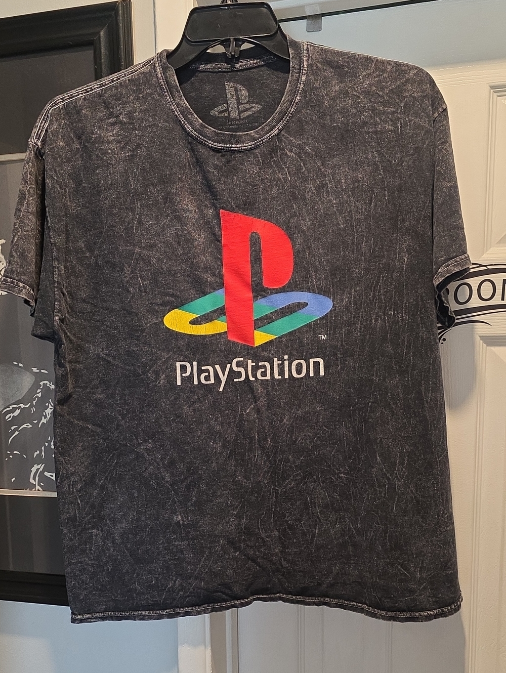 Sony Black PlayStation Logo Tee with Red, Yellow, Green, Blue Accents